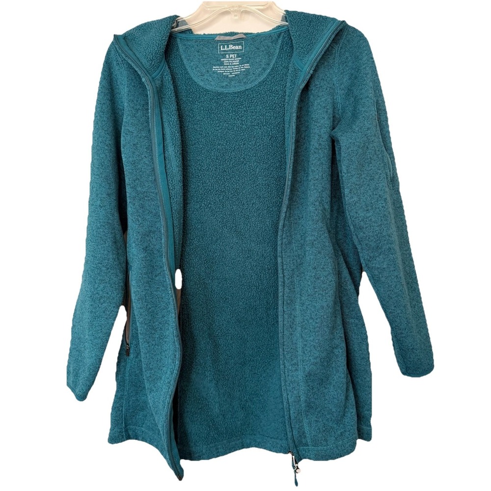 LL Bean Sweater Fleece Jacket Women's SZ- S Petite deep blue-green Full Zip